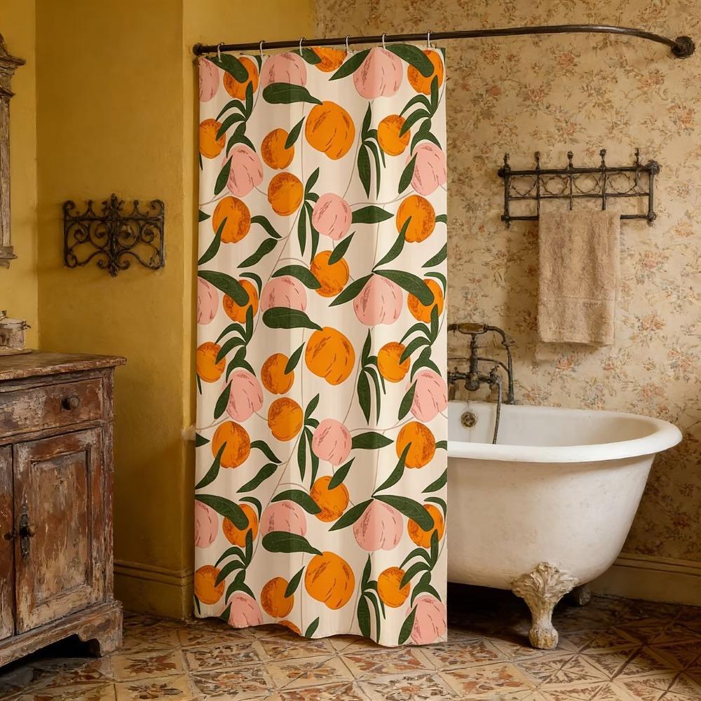 Mildew Proof Orange Peach Shower Curtain with Hook Bathroom Privacy Curtain Dormitory