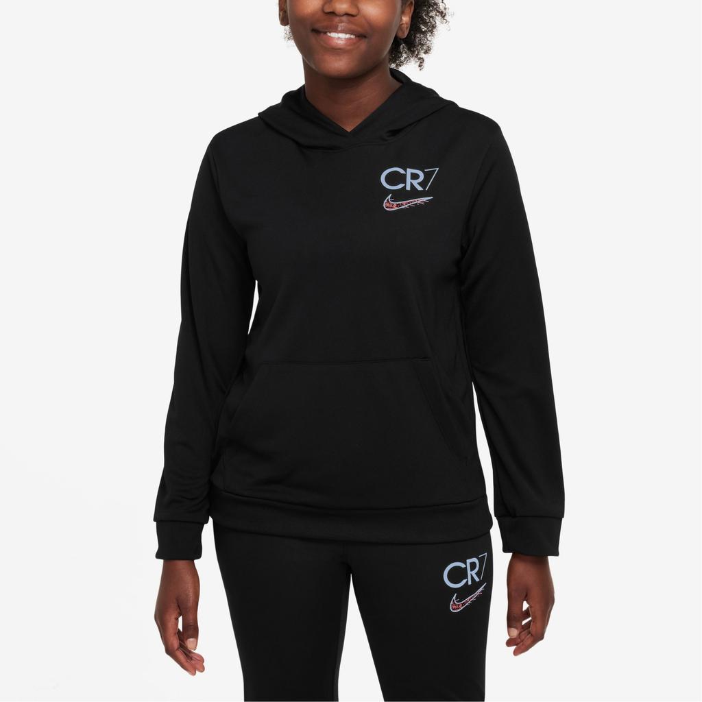 Nike CR7 Solid Logo Print Loose Hoodie Детские толстовки с капюшоном черного цвета DX5460-010