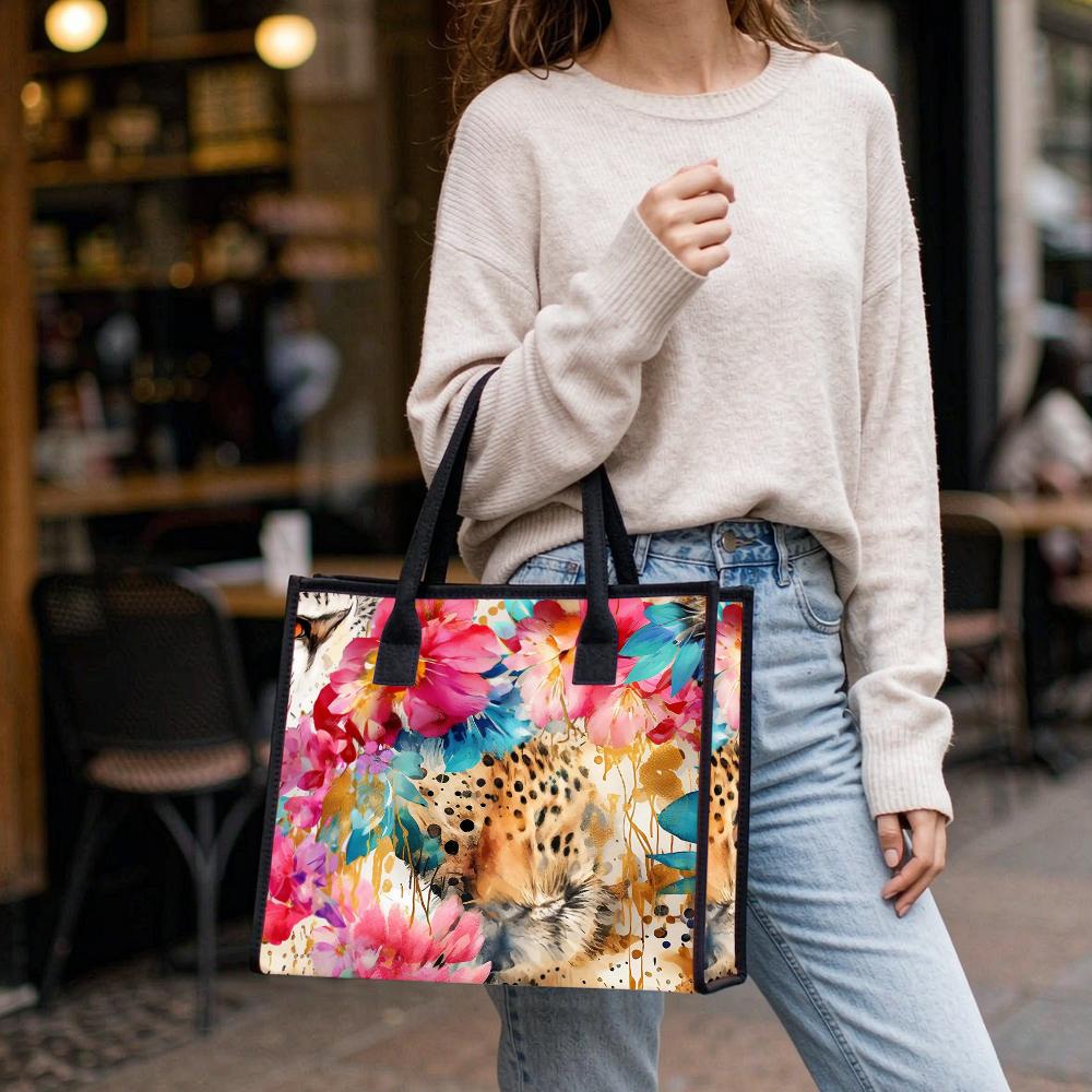 Floral Leopard Print Canvas Tote Bag