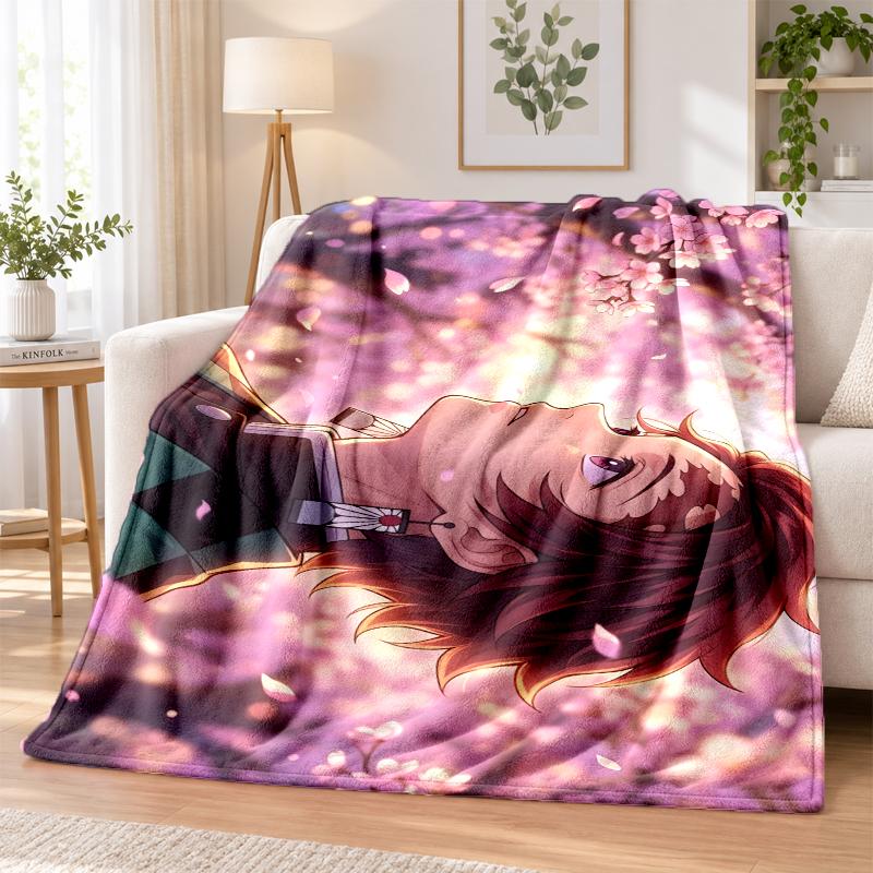Demon Slayer Flannel Throw Blanket Soft Warm Cozy For Sofa Bed Indoor Home Bedroom Use