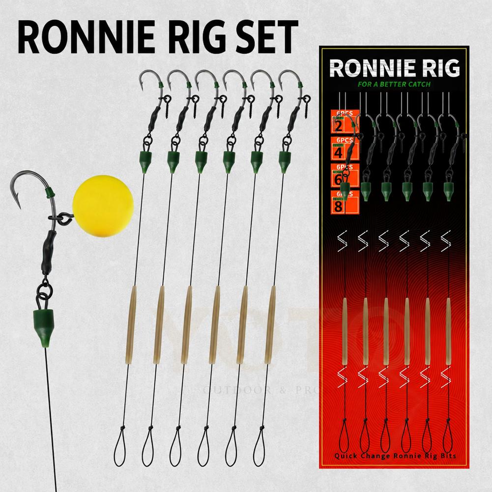 Pre-tied Ronnie Rigs Carp Fishing Rigs Quick Change Swivel Connector Carp Hooks with Rubber Sleeves for Angling Tackle