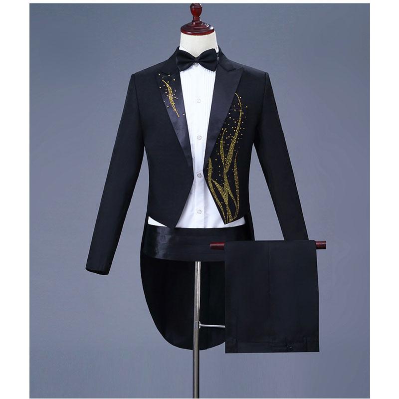 Мужское платье для выступлений, смокинг с цветными водорослями и бриллиантами, черно-белый костюм волшебника бельканто, певца, дирижера