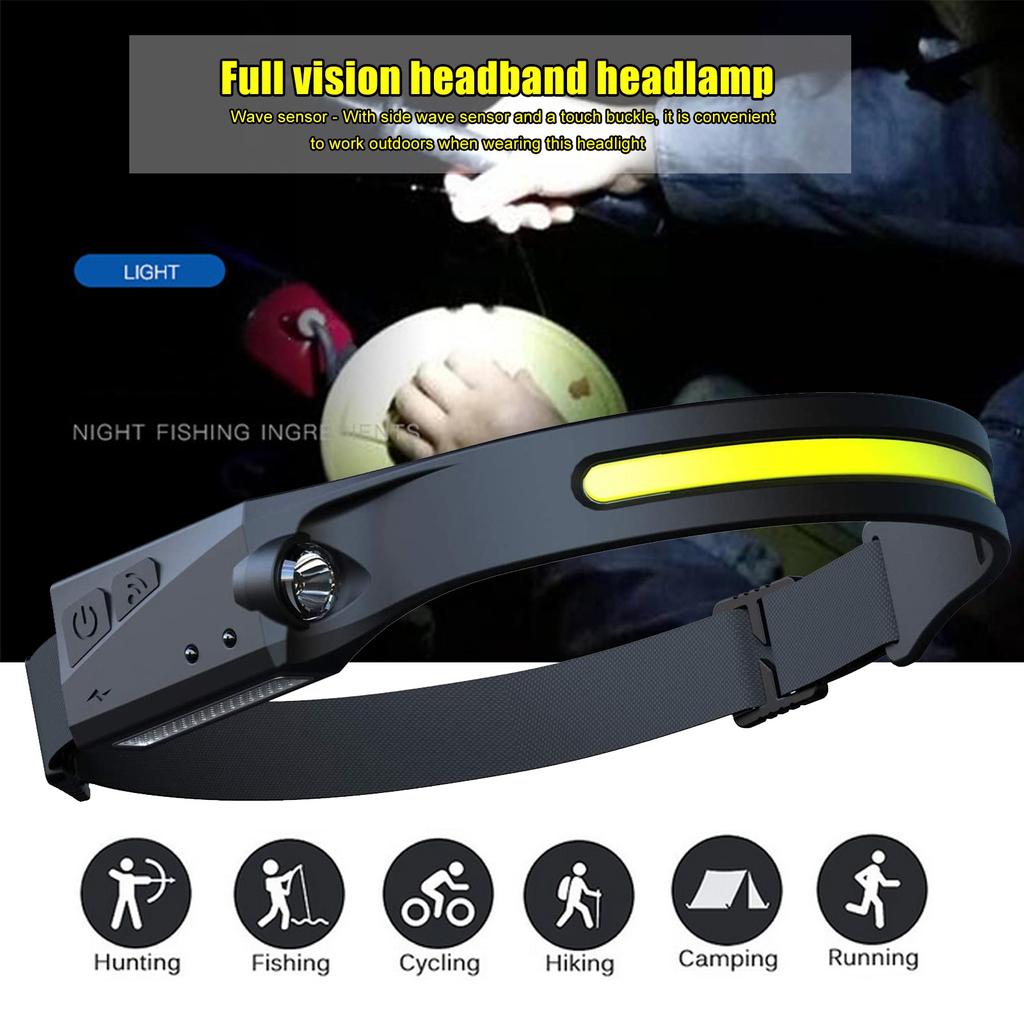 LED Headlamp Headlight Band USB Rechargeable Outdoor Work Light Induction Switch