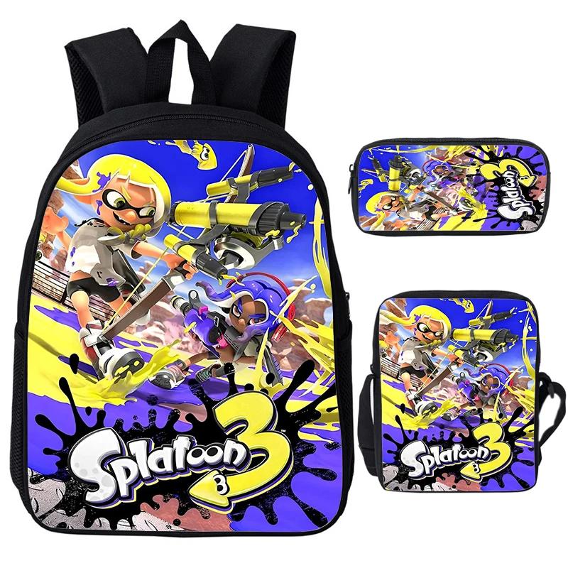 Горячая игра Splatoon 3 Детский школьный рюкзак большой емкости с плечевыми сумками, пеналами, школьными сумками для мальчиков и девочек, лучший подарок
