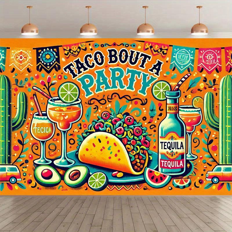 Vivid Mexican party background with colorful Mexican tortillas Margarita and cactus designs