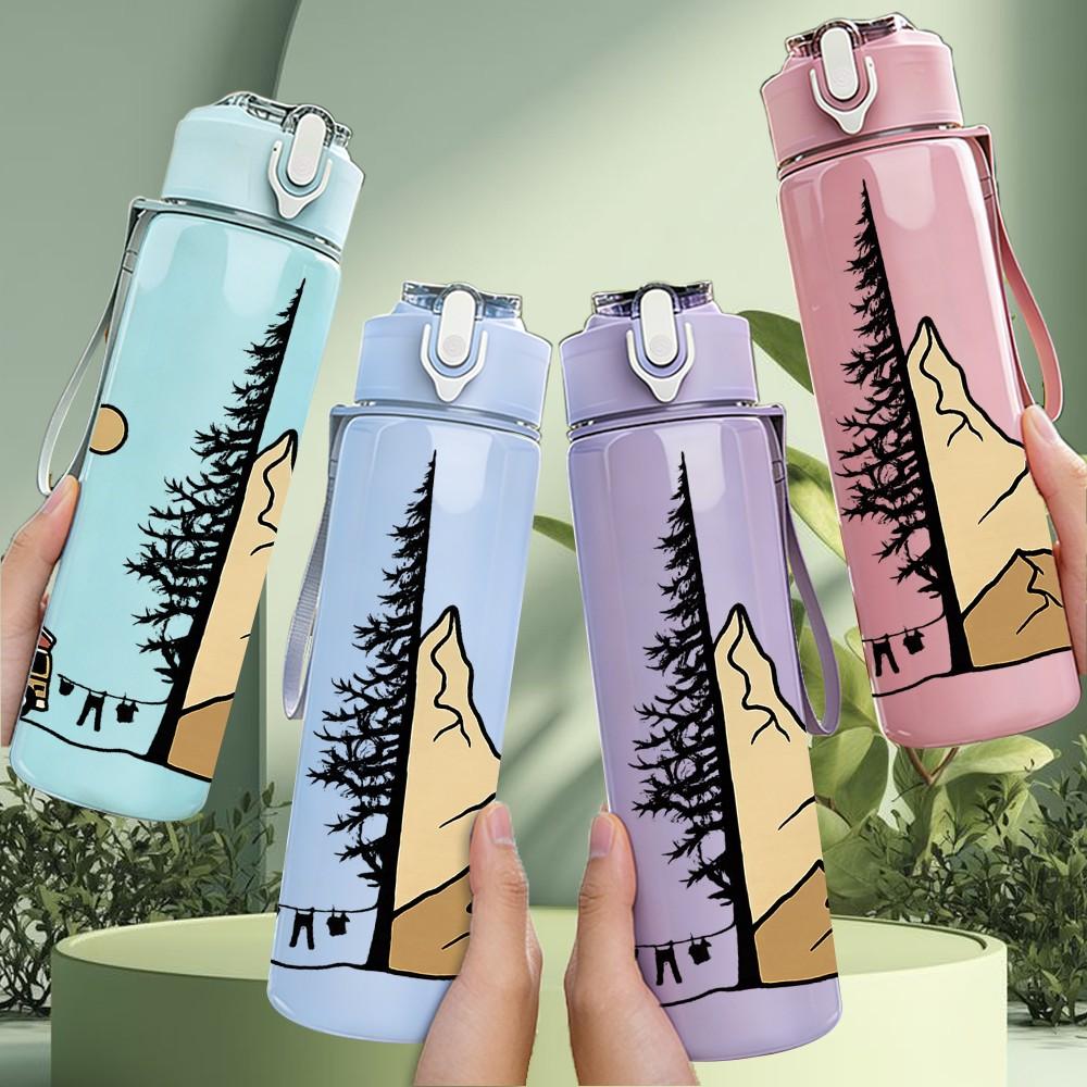 1PC Mountain Peak Landscape 750ml Color Plastic Sports Water Bottle Leakproof Flip Straw Lid Suitable for Sports Office Home Use