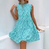 New Summer 2025 Elegant Abstract Print Sleeveless Half-turtleneck Ruffle Dress
