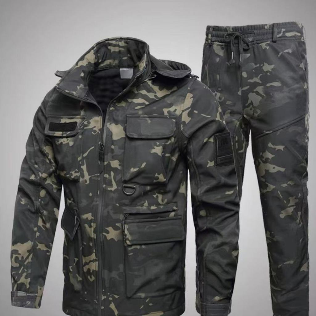 Men's Outdoor Jacket Suit Men's Plus Velvet Cold Proof Windproof Waterproof Warm Cycling Mountaineering Suit Outdoor Suit