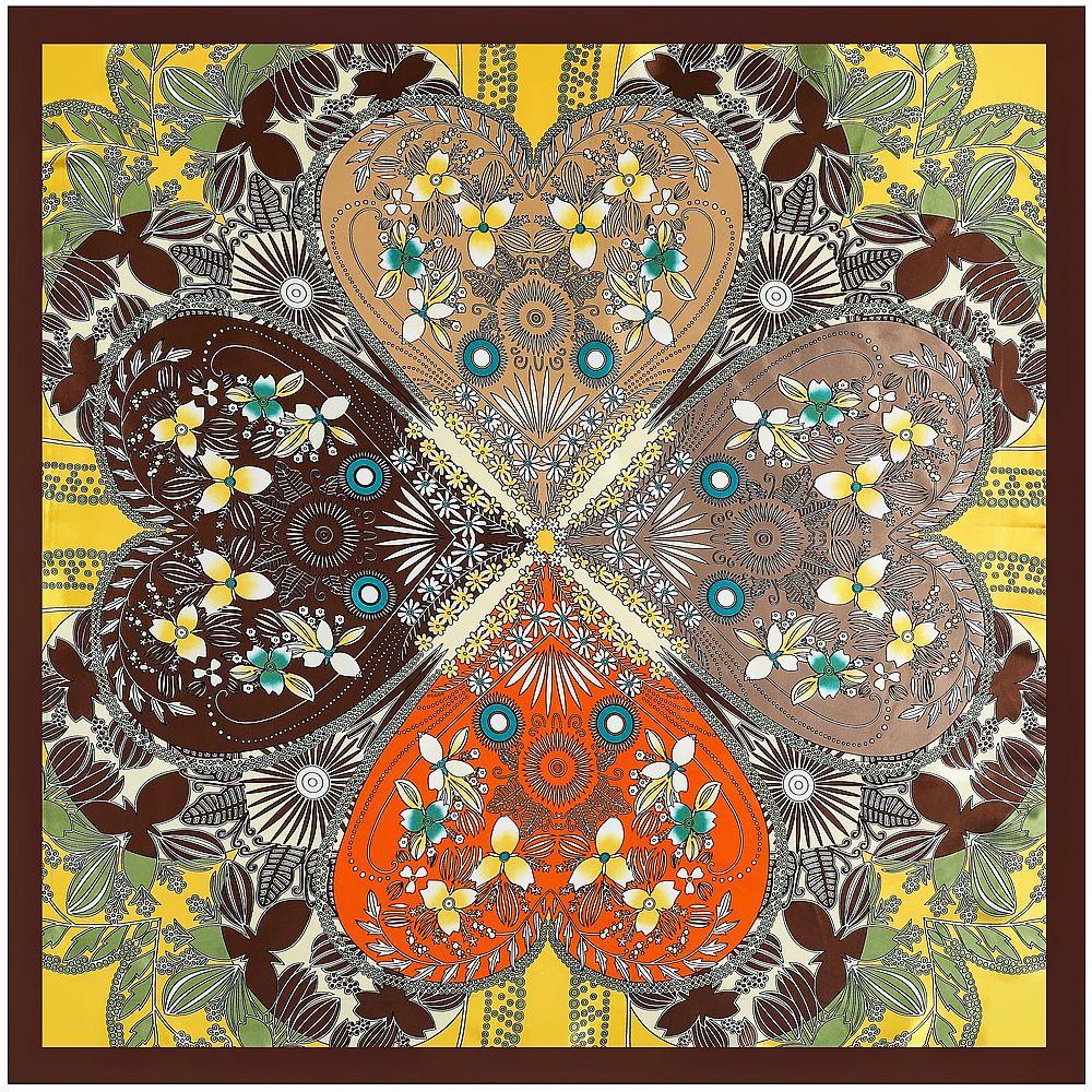 Luxury Four Leaf Clover Flower Headband Hijab Bandana Women Satin Silk Scarf Shawl Foulards Femme Square Scarves Wraps 90*90CM