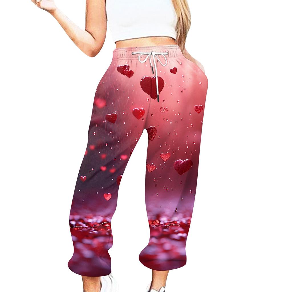 Women's Valentine's Day Print Casual Drawstring Elasticated Waist Drawstring Pants