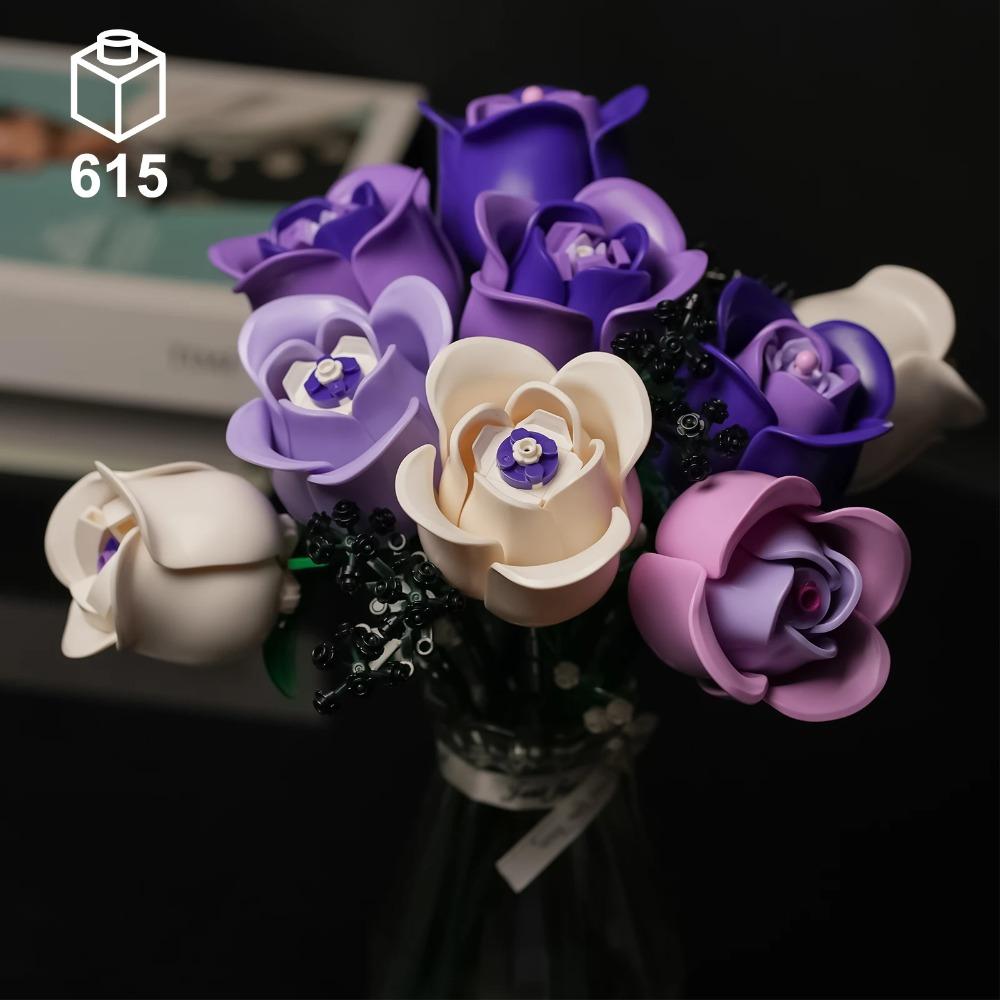 Букет из фиолетовых роз - Строительные блоки DIY, Искусственные цветочные кубики, Романтический декор, Подарок на День святого Валентина/Пасху/День матери