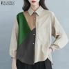 Женские осенние рубашки с длинным рукавом и цветными карманами