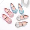 Kids Shoes Versatile Rhinestones Shine Pink Bow Classic Girls Mary Jane Shoes Hook & Loop 2024 Summer New Soft Children Shoes