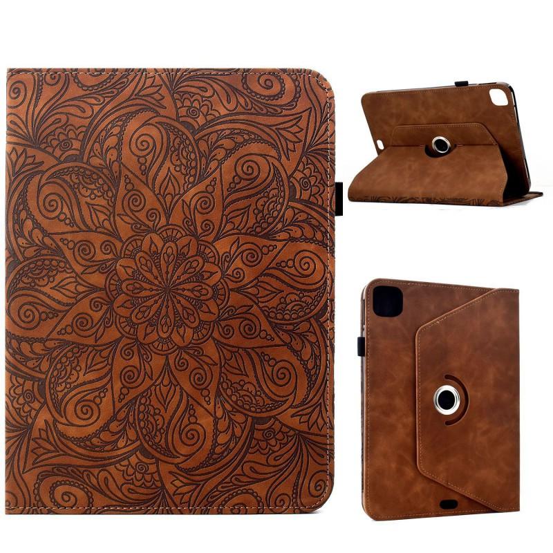 IPad 11th Gen Folio Case With Mandala Embossed Rotating Stand Sleep/Wake Shockproof PU Leather Cover Business Travel