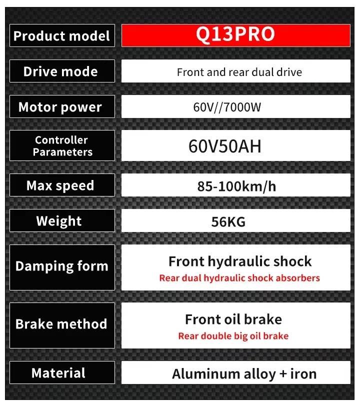 Электросамокат Q13Pro 8000 Вт 60 В 50 Ач с двойным двигателем, 13-дюймовыми внедорожными шинами, складной самокат для взрослых, максимальная скорость 100 км/ч