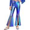Костюм для танца на конкурсе красоты для девочек, металлические брюки-клеш, дизайн с разрезом на ноге, наряд для сценического выступления, соревновательный наряд