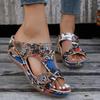Large size women's shoes 2024 summer new casual round head snake pattern women's wedge slippers