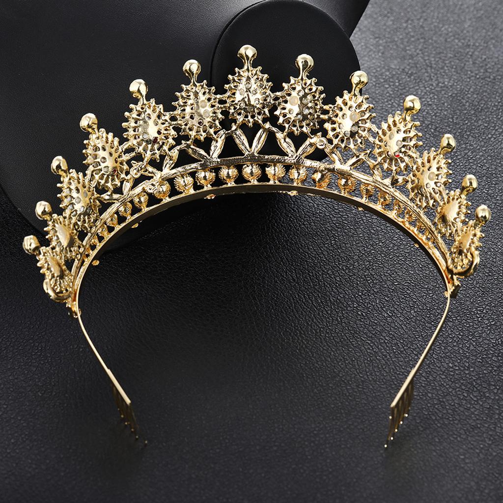 Red Rhinestone Crown Large Crown with Comb Bridal Tiara Crown