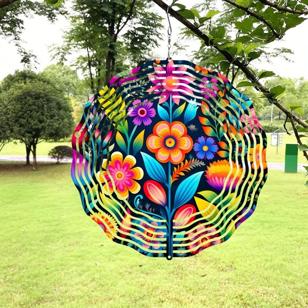 Creative Blooming Flowers Wind Spinner - 3D Stainless Steel Hanging Wind Catcher (25.4cm) - Kinetic