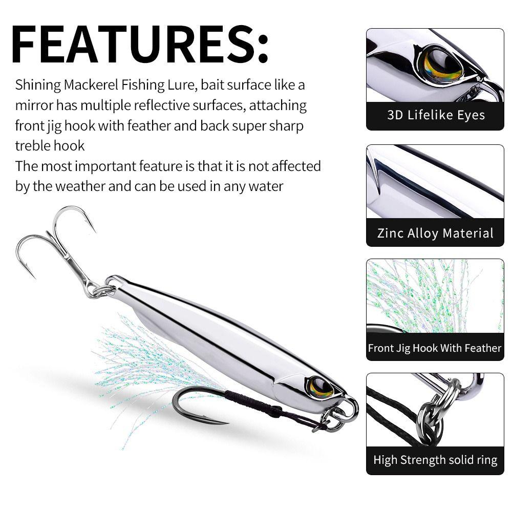 10g-80g Metal Jig Bait Mirror Surface Spoon Spinner Bait Artificial Hard Fish Lure  White Tip