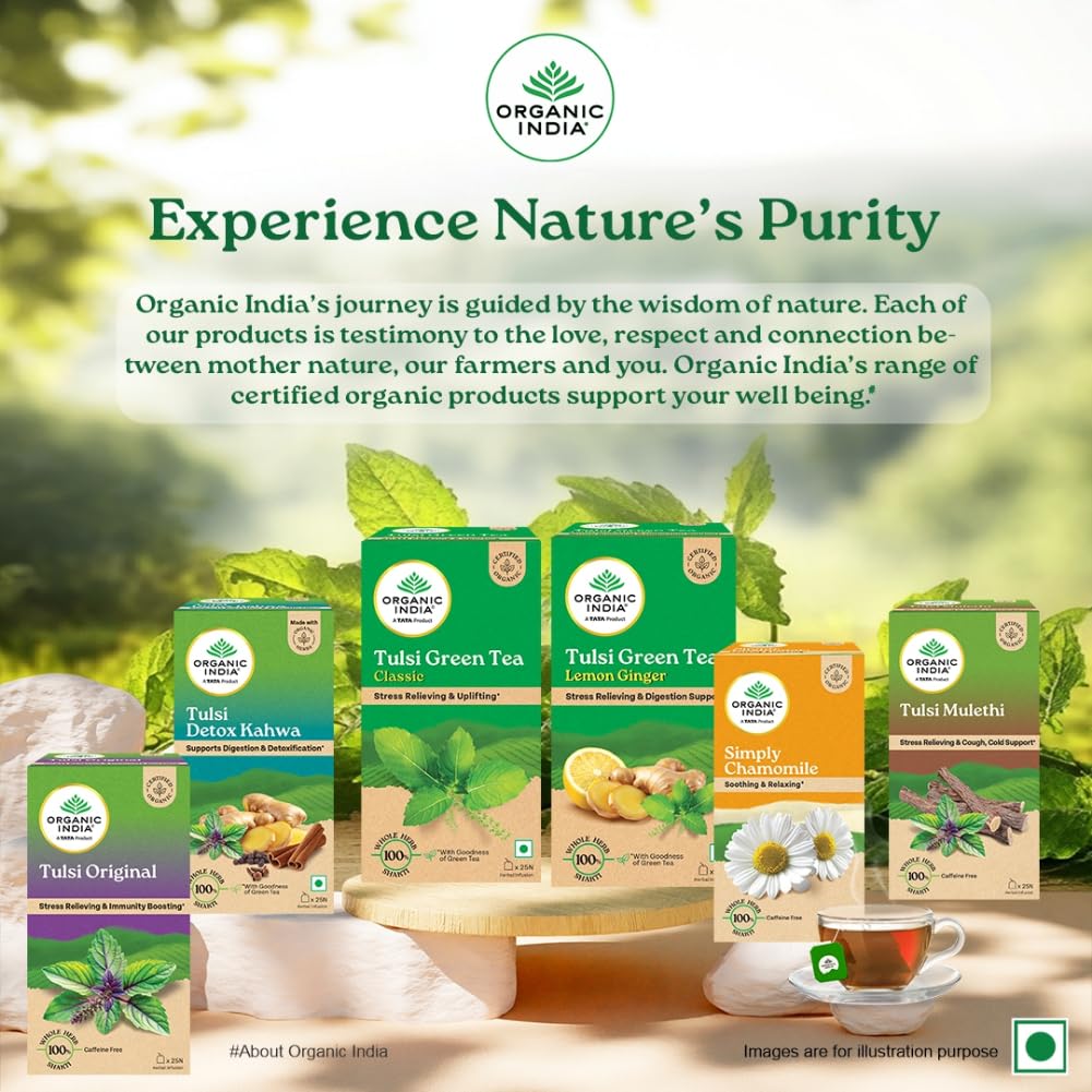 ORGANIC INDIA Зеленый чай с Тулси Классический Рассыпной 100 г Освежающий Антиоксидантный Травяной Сбор для Ежедневного Самочувствия и Спокойных Моментов
