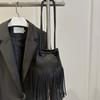 Large Capacity Tassels Bucket Bag Retro Texture Shoulder Pouch Drawstring PU Bag  Storage