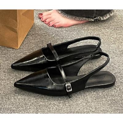 Модные женские кожаные повседневные сандалии из полиуретана, женские модные сандалии-слипоны на плоской подошве с каблуком и стразами, элегантные сандалии-слингбэки с острым носком, размер 39