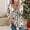 Женские осенние рождественские футболки с длинным рукавом с принтом, свободные, с V-образным вырезом, больших размеров, топы, удобная блузка