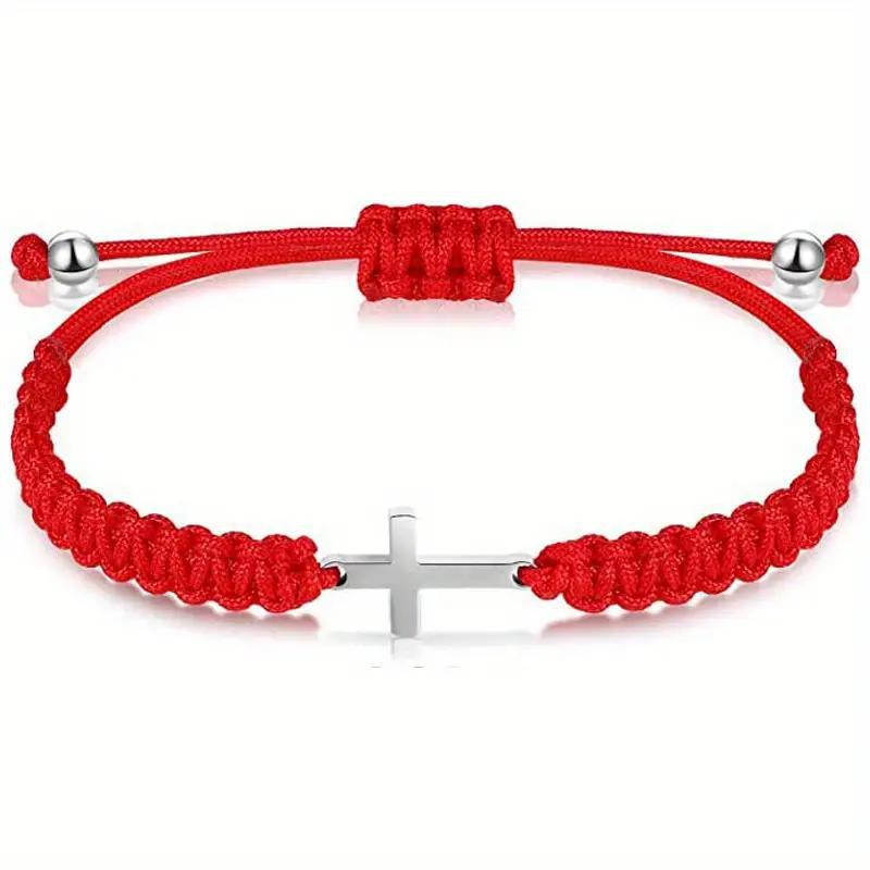Простой и стильный парный браслет дружбы, ручной работы, из нержавеющей стали, с крестом, ручной работы, красный и черный набор