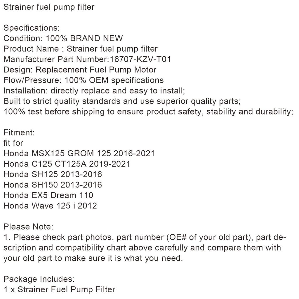 Фильтр топливного насоса сетчатый для Honda SH125 CT125A MSX125 #16707-KZV-T01