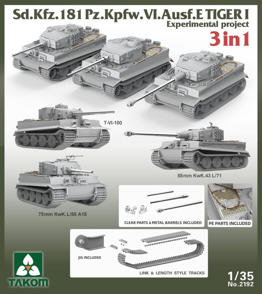 TAKOM Масштаб 1/35 Немецкий Sd.Kfz.181 Pz.Kpfw.VI Ausf.E Tiger 1 Экспериментальный проект 3-в-1 Набор пластиковой модели TKO2192