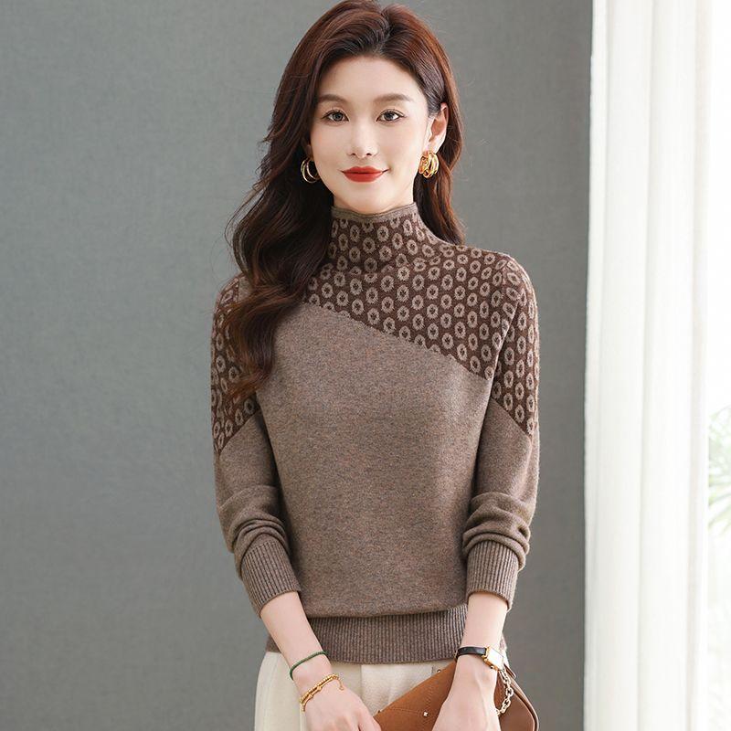 Cardigan Women's Turtleneck Sweater Autumn and Winter New Fashion Jacquard Loose Knitted Bottoming Shirt Top