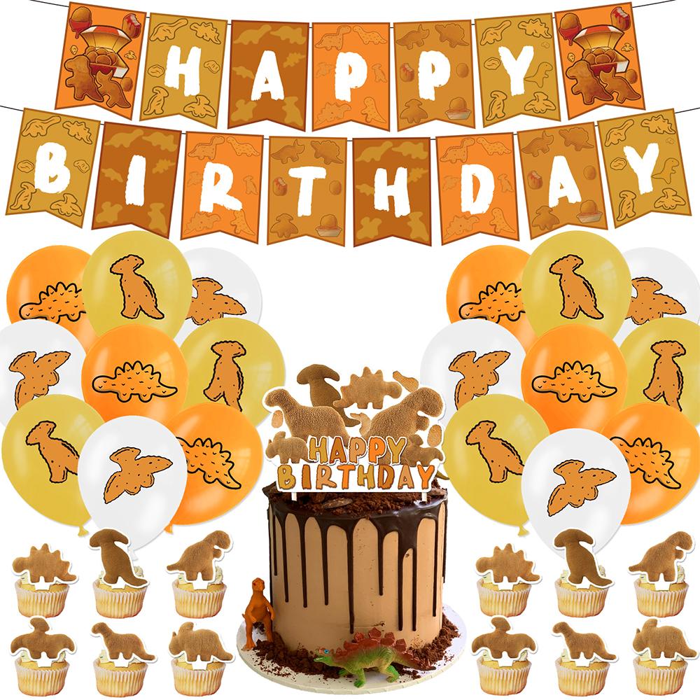 32pcs Dino Chicken Nugget Party Supplies Include Cake Topper Banner Balloons