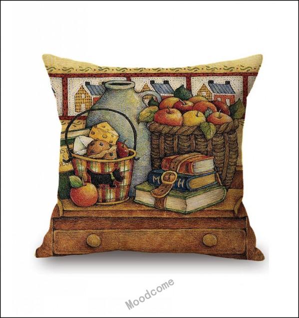 American Pastrol Country Side View Oil Painting Cotton Linen Sofa Bench Cushion Cover Home Decoration Throw Pillow Case