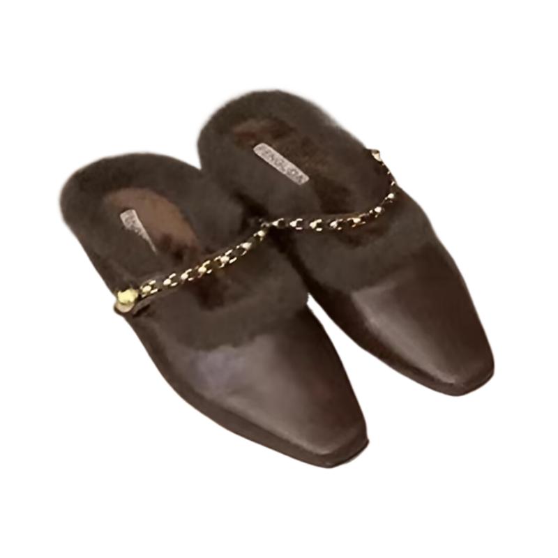 Леопардовые женские туфли на плоской подошве с мехом, повседневные шлепанцы, зимние мюли, модная обувь 2025 года, короткие туфли на каблуке из плюша, женские туфли на каблуке