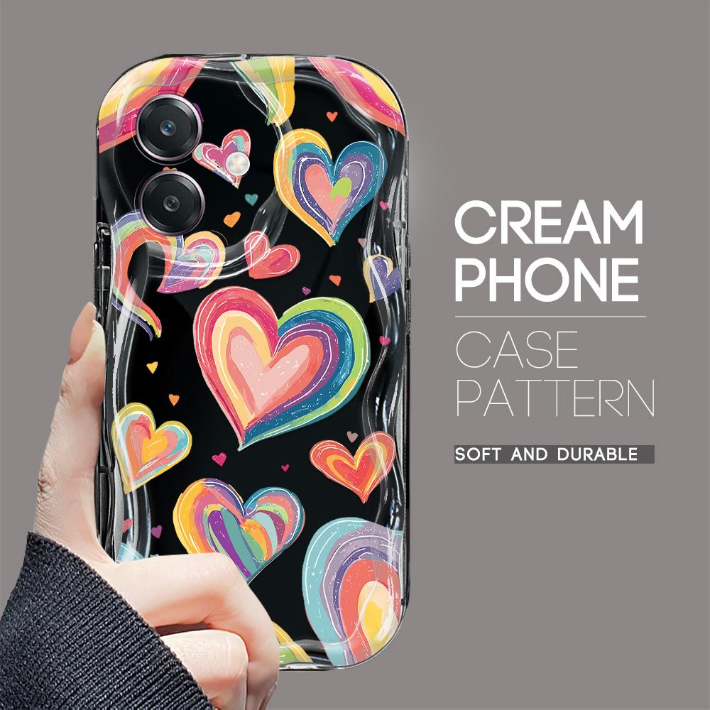 Для OPPO A38 A18 A60 A58 A57s A96 Reno12 13 Realme C31 C30 Vivo V30 Y27s Y28 Y36 Y76 красочный Love Heart Soft Wave Ege ударопрочный чехол