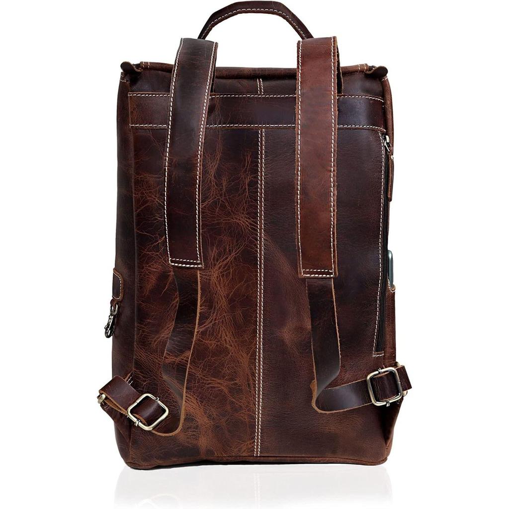 Leather Backpack for Men - 17 Inch Laptop Bag - Vintage Travel Rucksack - Casual Daypack for Womens (BROWN)