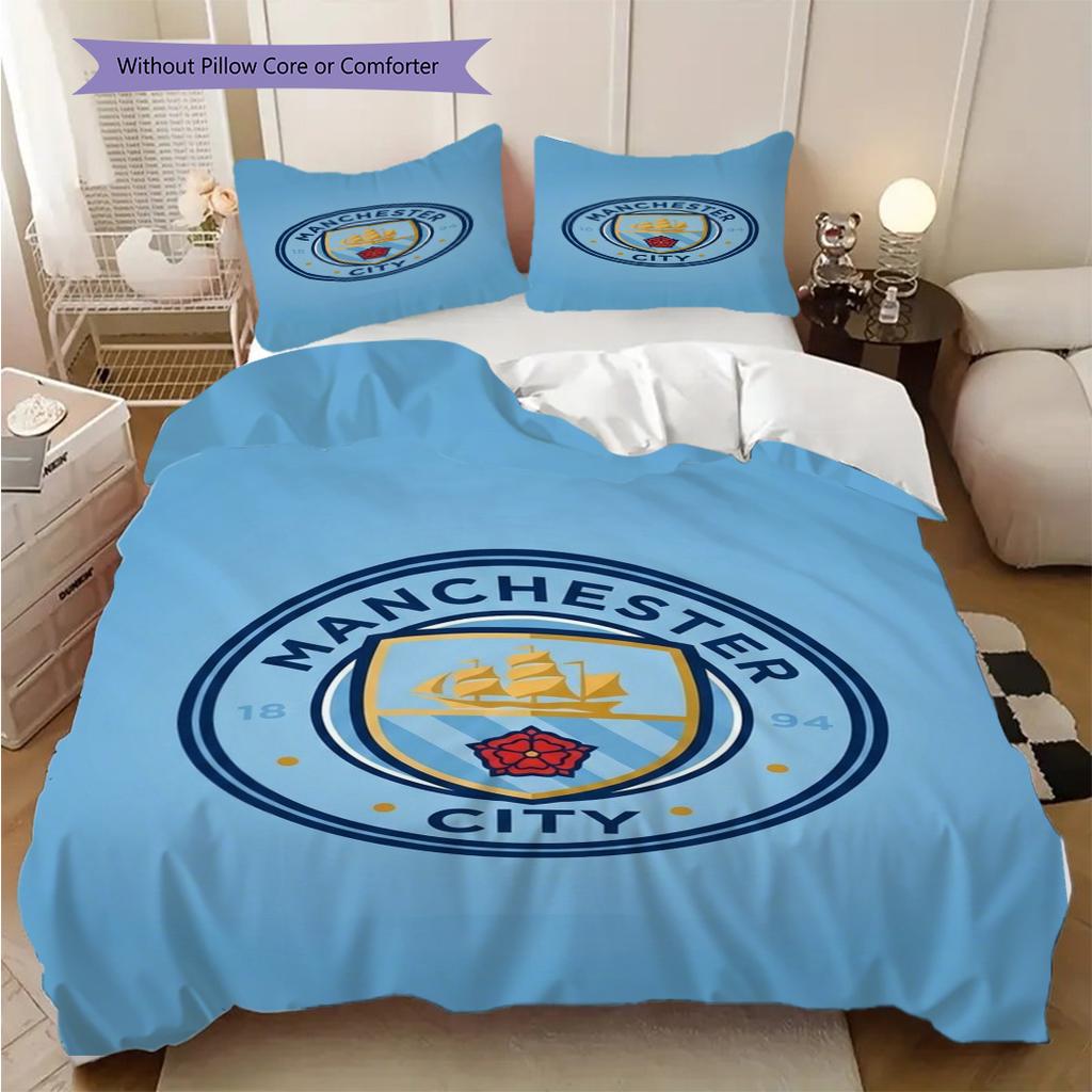 Manchester City Football Club emblem. Bedding (1 * duvet cover + 2 * pillowcase, without core) 2DFlat Duvet cover and pillowcase Soft and comfortable