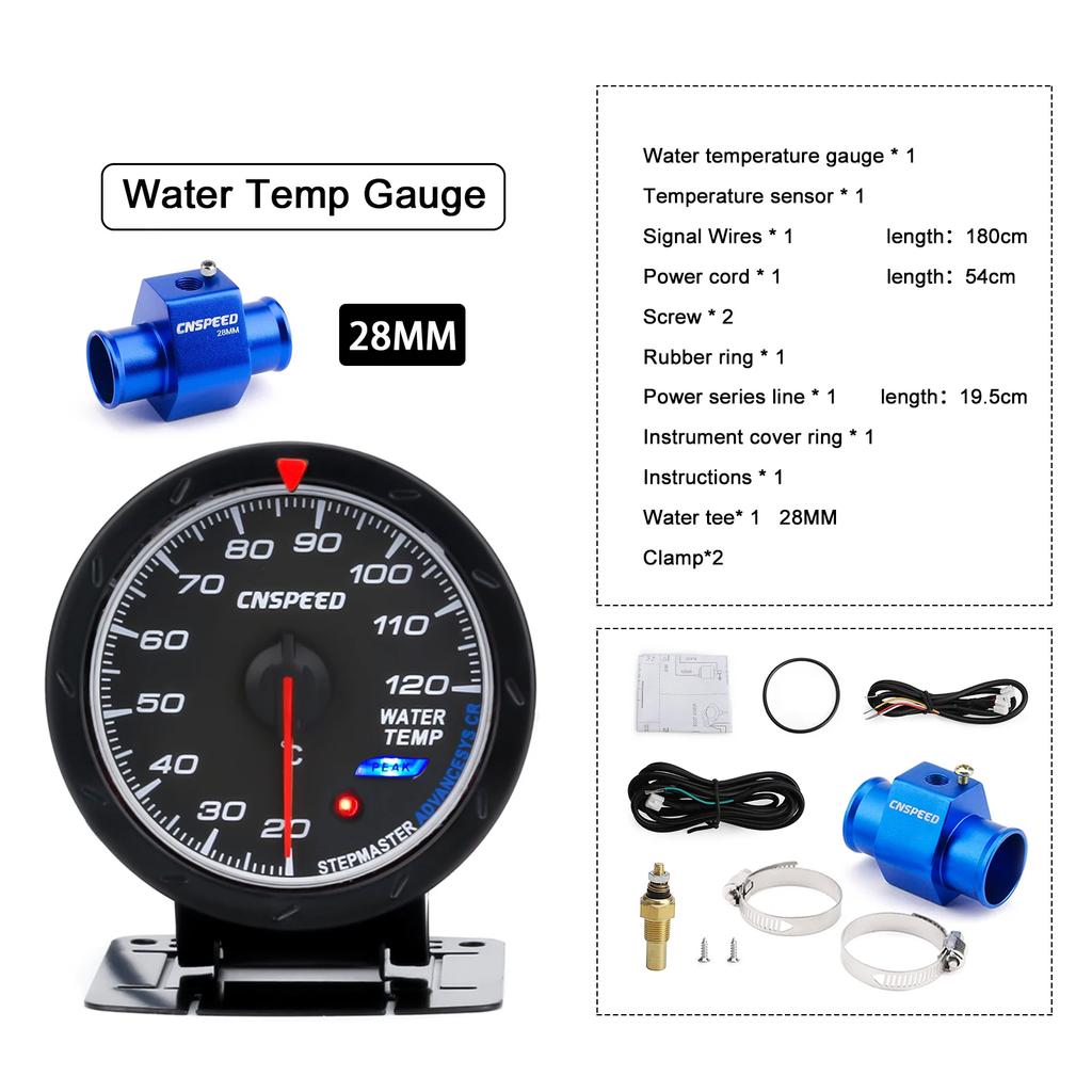CNSPEED 60mm Water Temperature Gauge 20-120 Celsius with 1 / 8NPT Water Temperature Seal Pipe Sensor Adapter