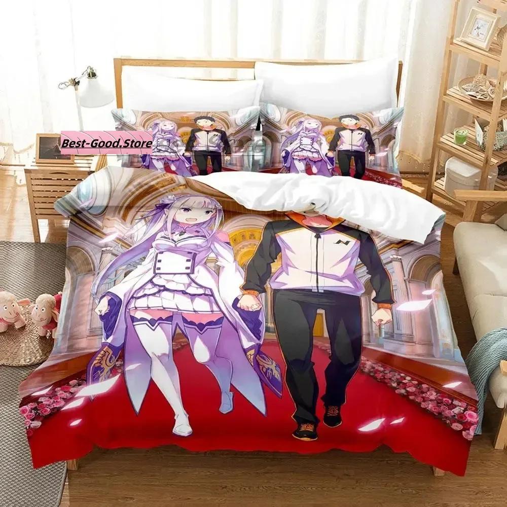 Комплект постельного белья Re Zero Single Twin Full Queen King Size Комплект постельного белья Aldult Kid Bedroom Duvetcover Sets 3D Print Anime Bed Sheet Set