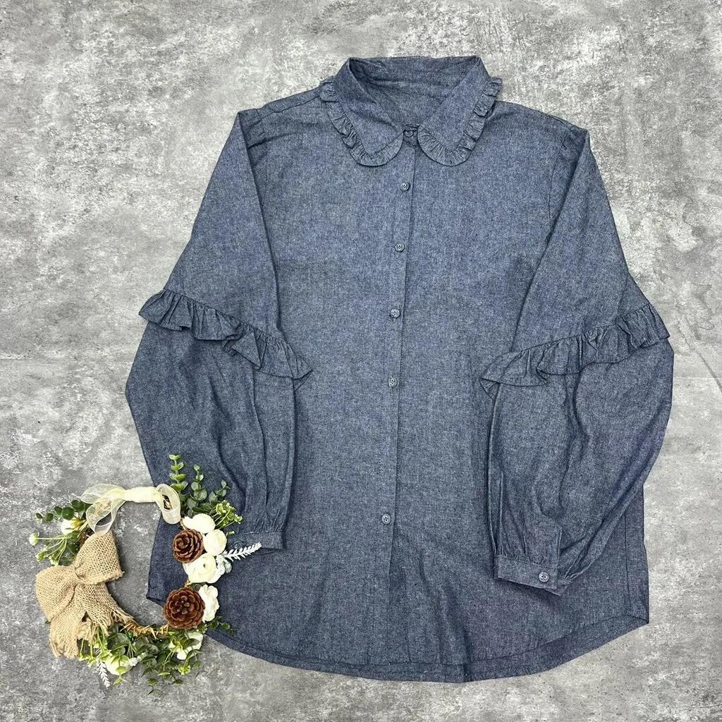 Johnature Японская женская рубашка Mori с кружевным кукольным воротником и длинными рукавами, осенние свободные винтажные топы