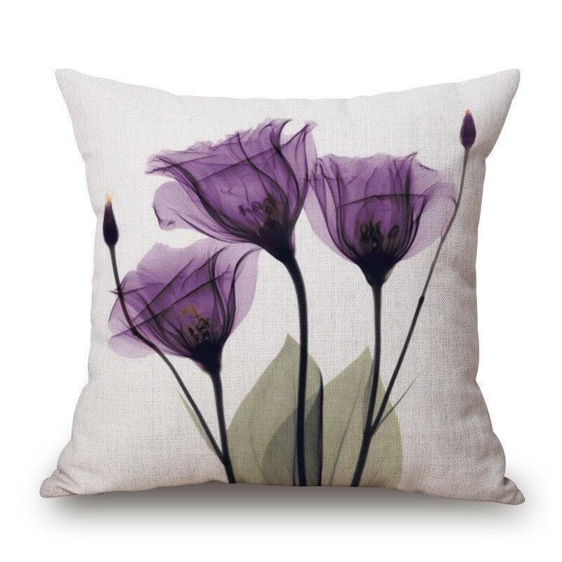 Premium Cotton Linen Pillow Case With Timeless Tulips Design For Home Decor