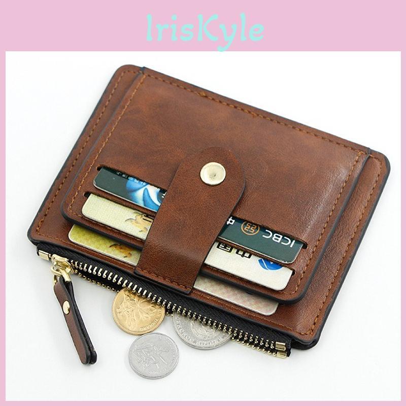 Vintage Card Holder Leather Mens Wallet Rfid Blocking Slim Zipper Coin Purse Minimalist Front Pocket Wallet With Multiple Card Slots And Snap Closure