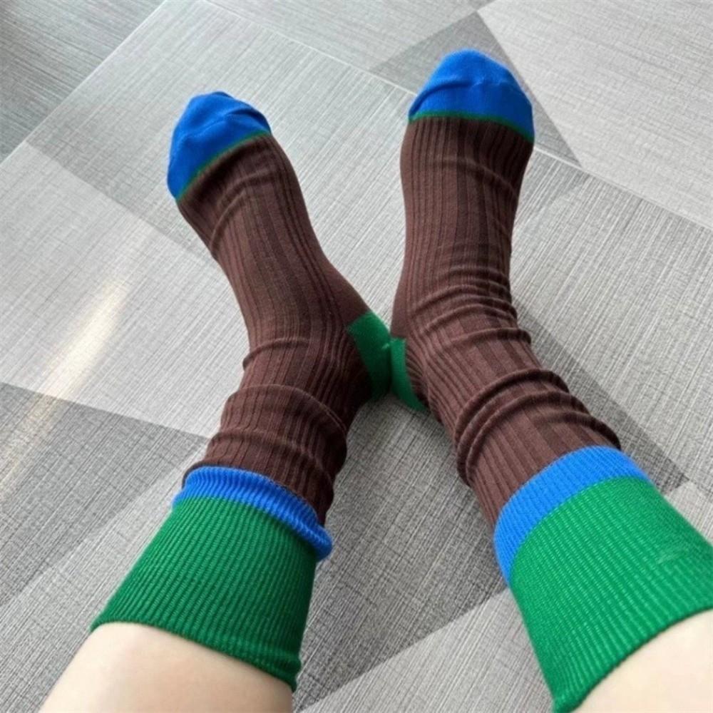 A Pair Soft Mid Tube Socks Stripes Long Socks Durable Womens Crew Socks for Women
