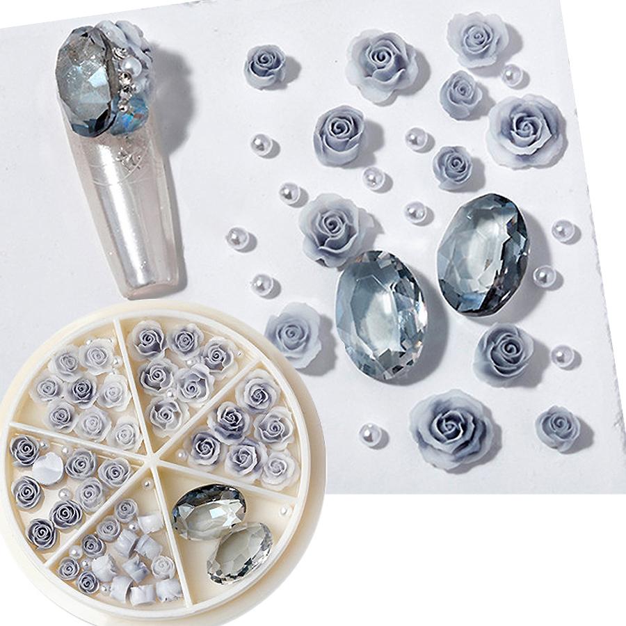 3D-цветы розы и камелии с набором жемчужных бусин, ювелирные аксессуары для дизайна ногтей