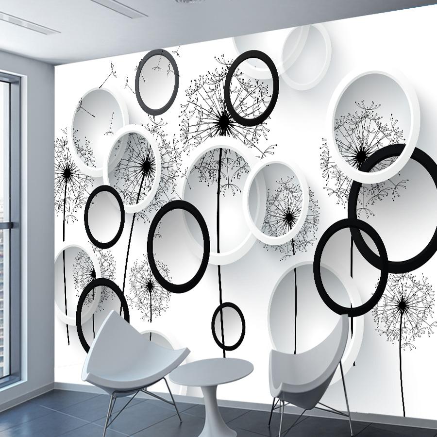 Современные 3d обои Съемный черный, белый цвет одуванчик крутая фреска домашний декор обои для гостиной спальни