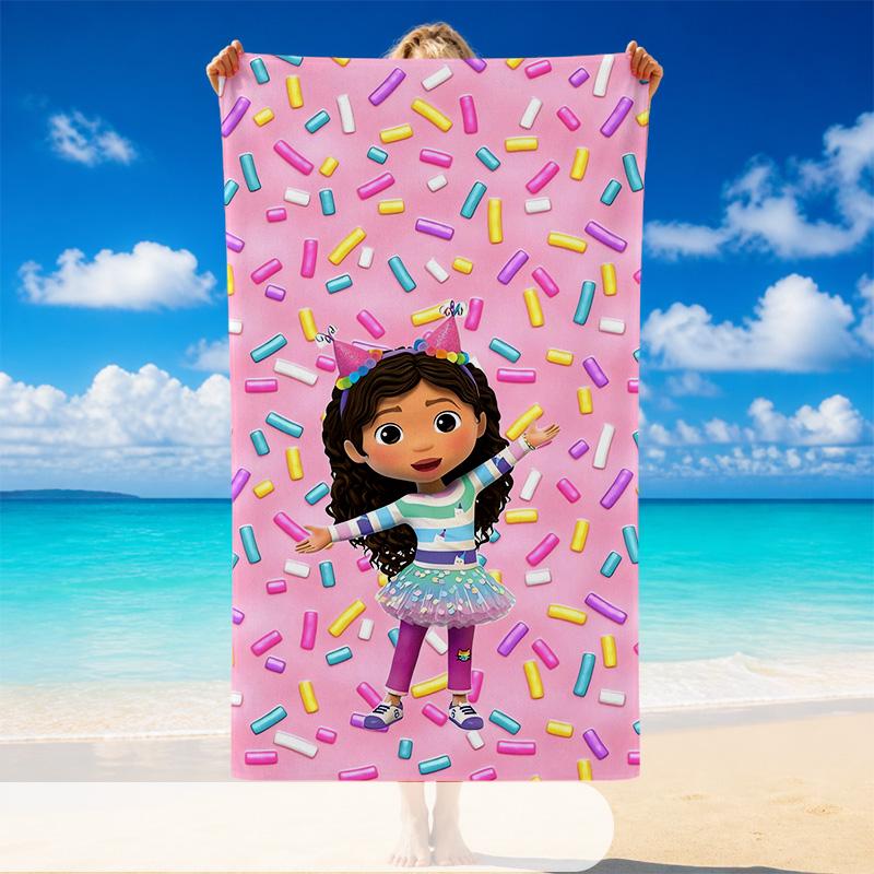 Quick Dry Beach Towel Gabby’s Dollhouse Pattern, Lightweight Absorbent Towel for Pool Beach Vacation Use