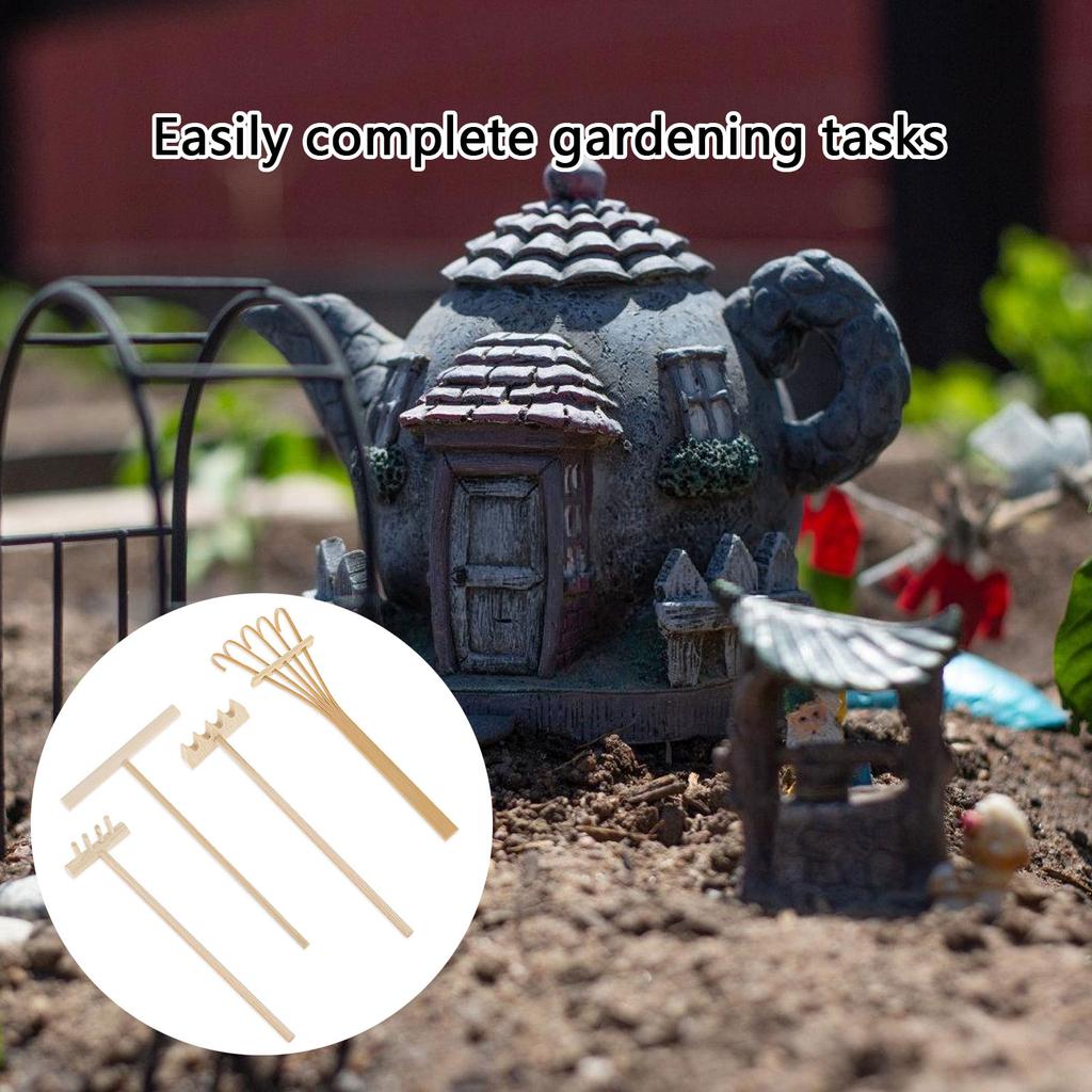 Набор из 4 садовых граблей для песка, миниатюрные деревянные ручки, инструменты для украшения дома и офиса, аксессуары для медитаций и граблей