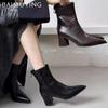Зимние кожаные женские ботильоны на толстой подошве с острым носком на среднем каблуке, элегантная обувь 2025 года, модные туфли-лодочки в готическом стиле, челси, Botas De Mujer