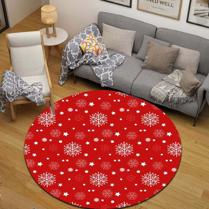 Circular Rug Red White Snowflake Star Dot Winter Christmas Pattern Bedroom Decor